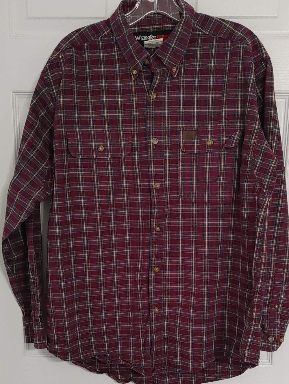 Wrangler Burgundy Plaid Long-Sleeve Button-Down Shirt Mens XL